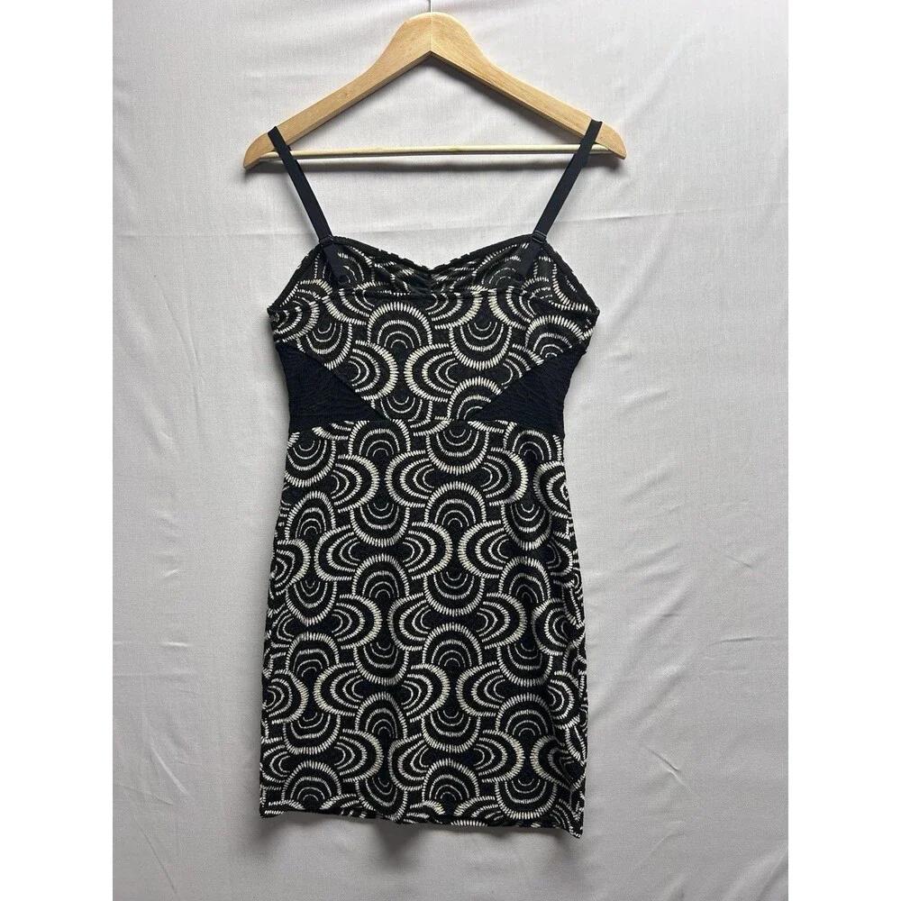 Free People Women’s M Lower East Side Black Lace Geometric Sheath Pencil Dress